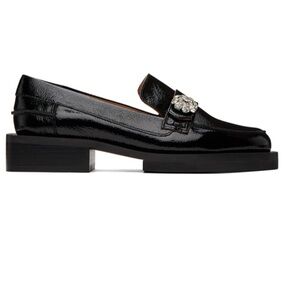 Ganni Jewel Loafers Black Patent Leather Crystal Embellished Chunky Lug